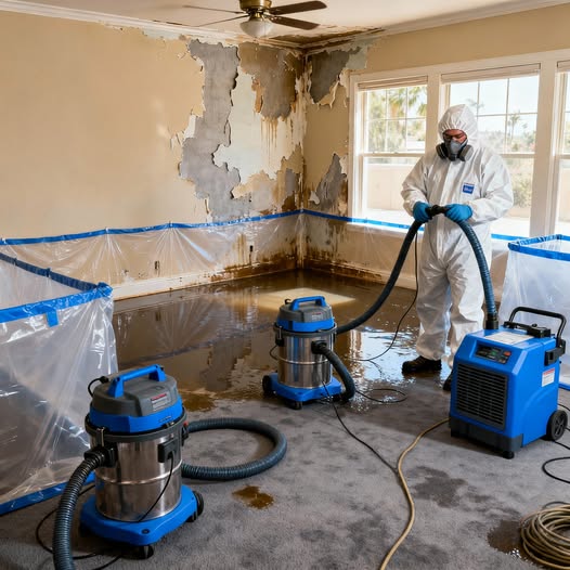 Water damage restoration crew extracting standing water in Staten Island, NY